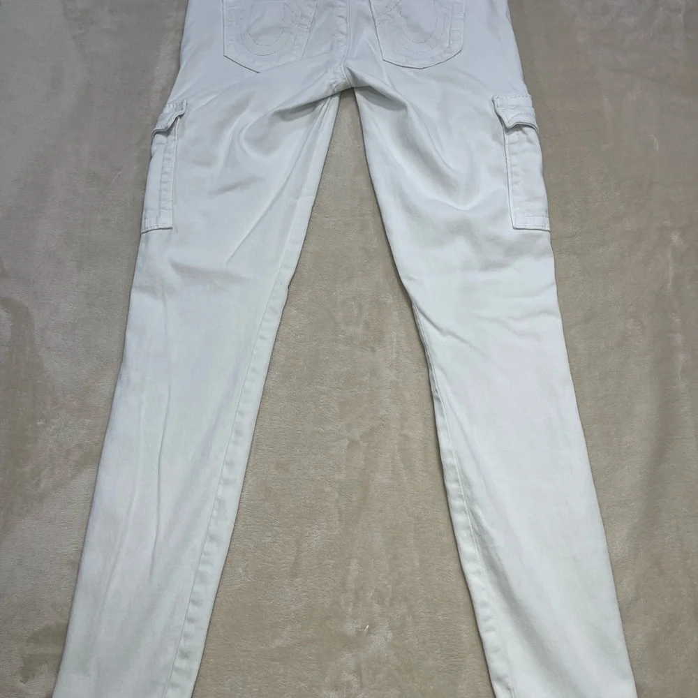 True Religion White Cargo Skinny Jeans Women Size 26 Stretch Zip Ankle - Picture 3 of 8